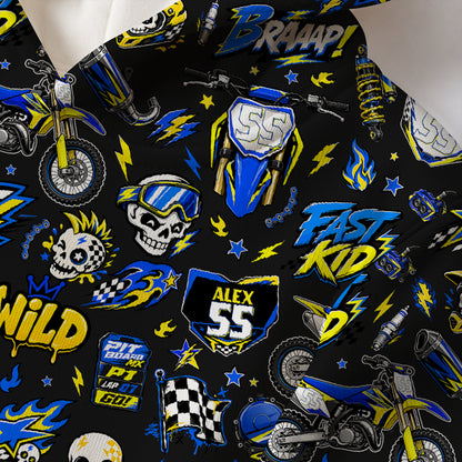 Kids Suzuki Yellow And Blue Dirt Bike Cotton Hoodie Personalized