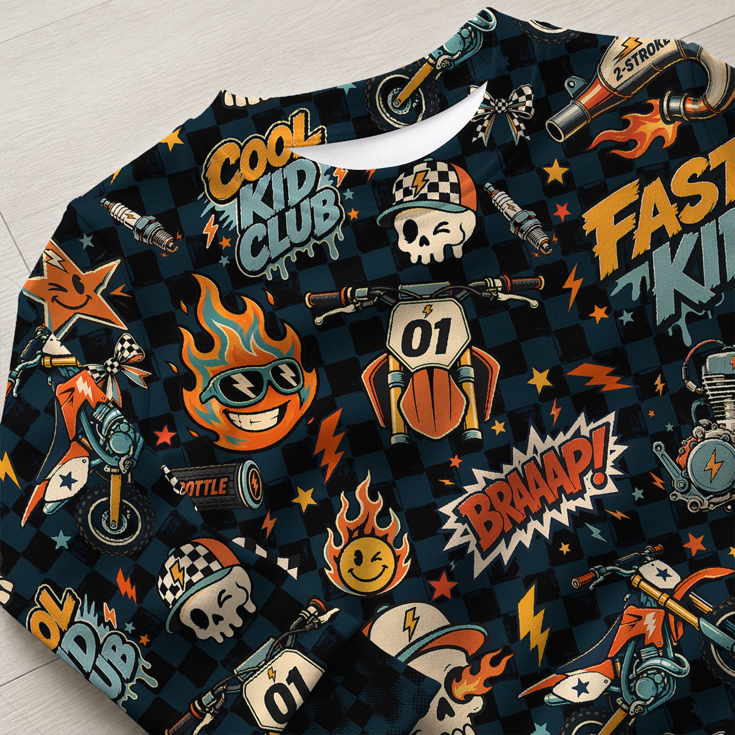 Personalized Vintage Dirt Bike Pajamas – Custom Name Kids Motocross Pajama Set
