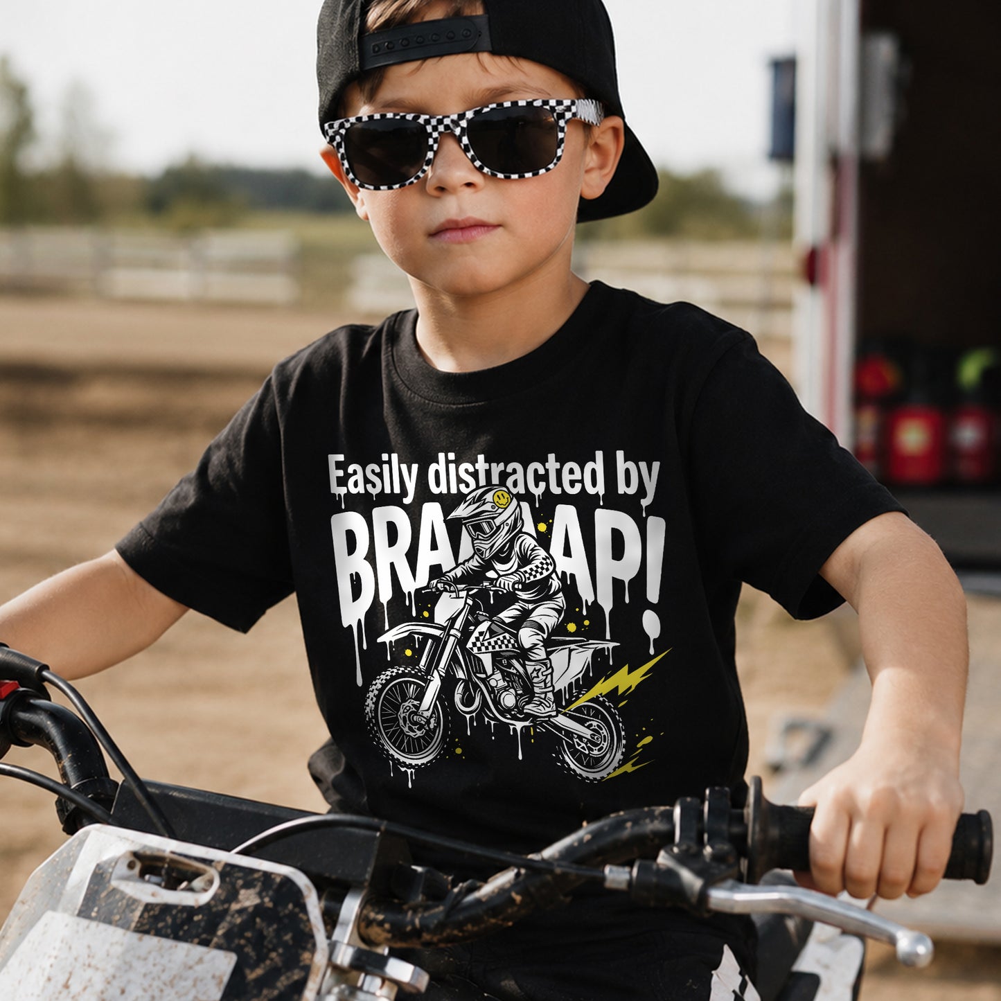 Easily Distracted by Braaaap kids motocross tee styled outfit