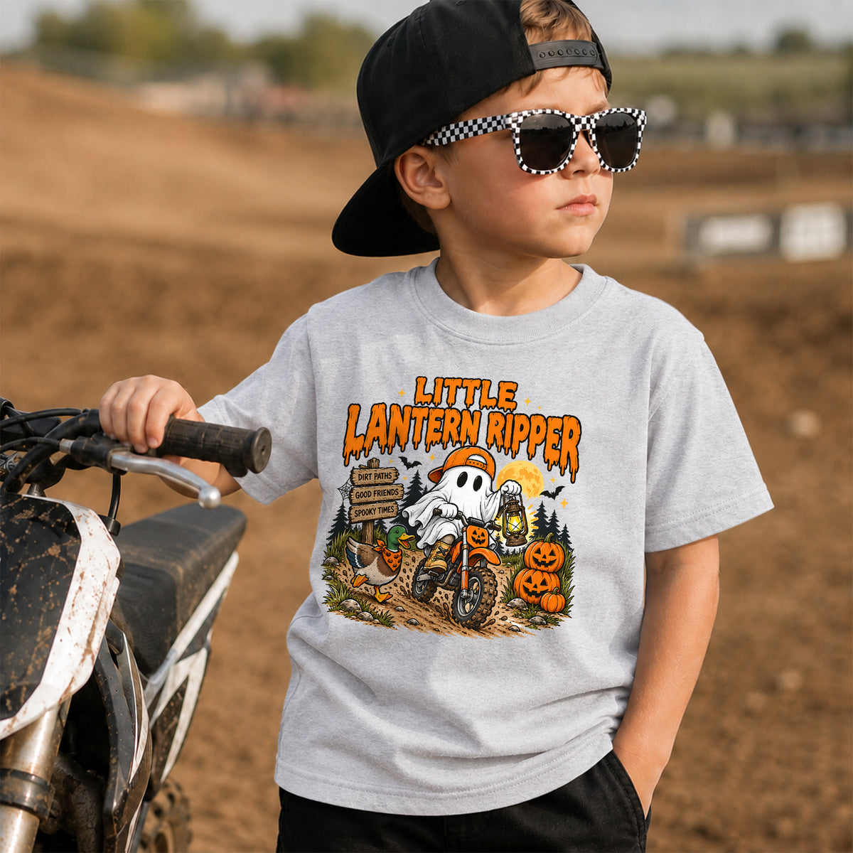 Kids Dirt Bike Little Lantern Ripper Graphic Halloween T-Shirt
