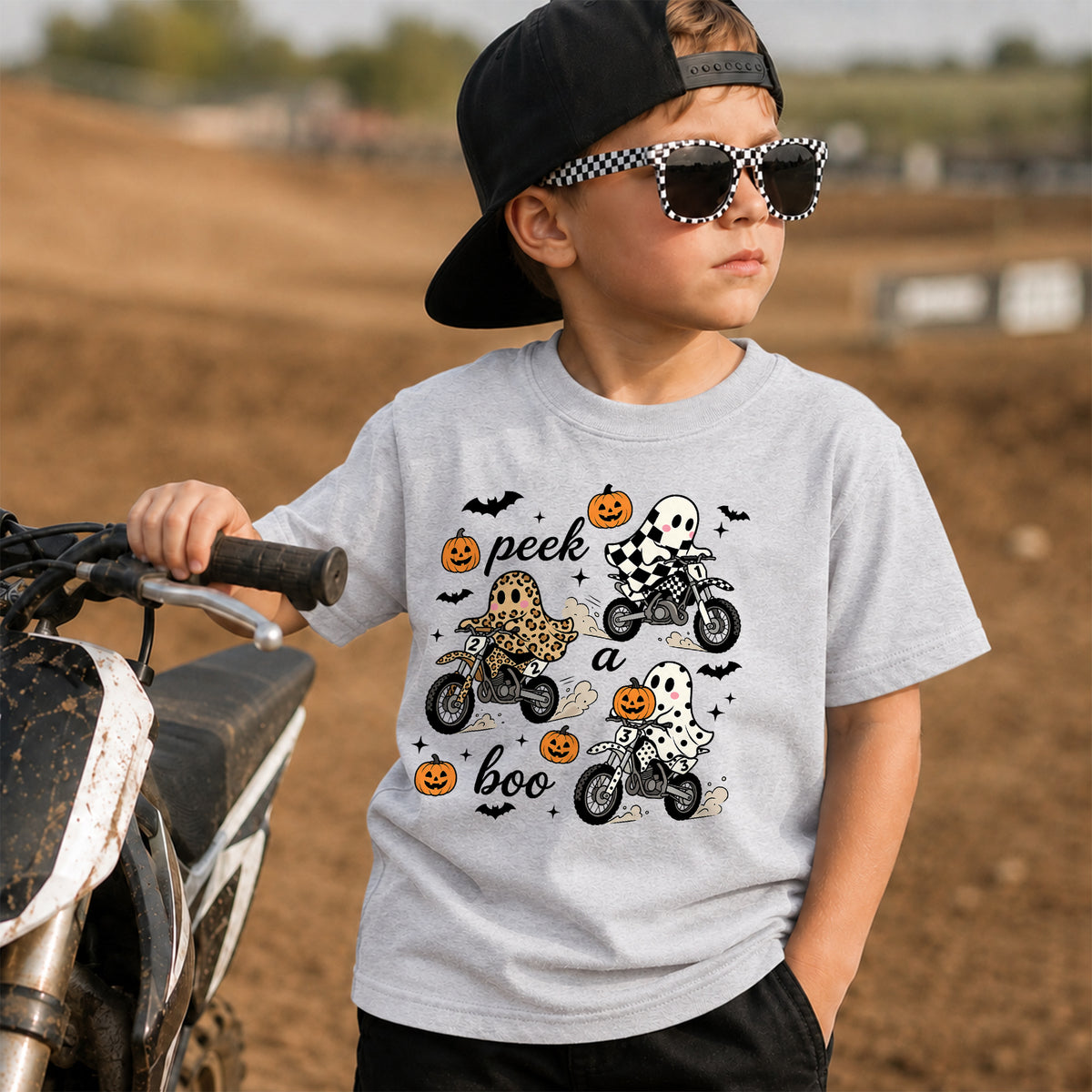 Kids Dirt Bike Peek A Boo Riders Graphic Halloween T-Shirt