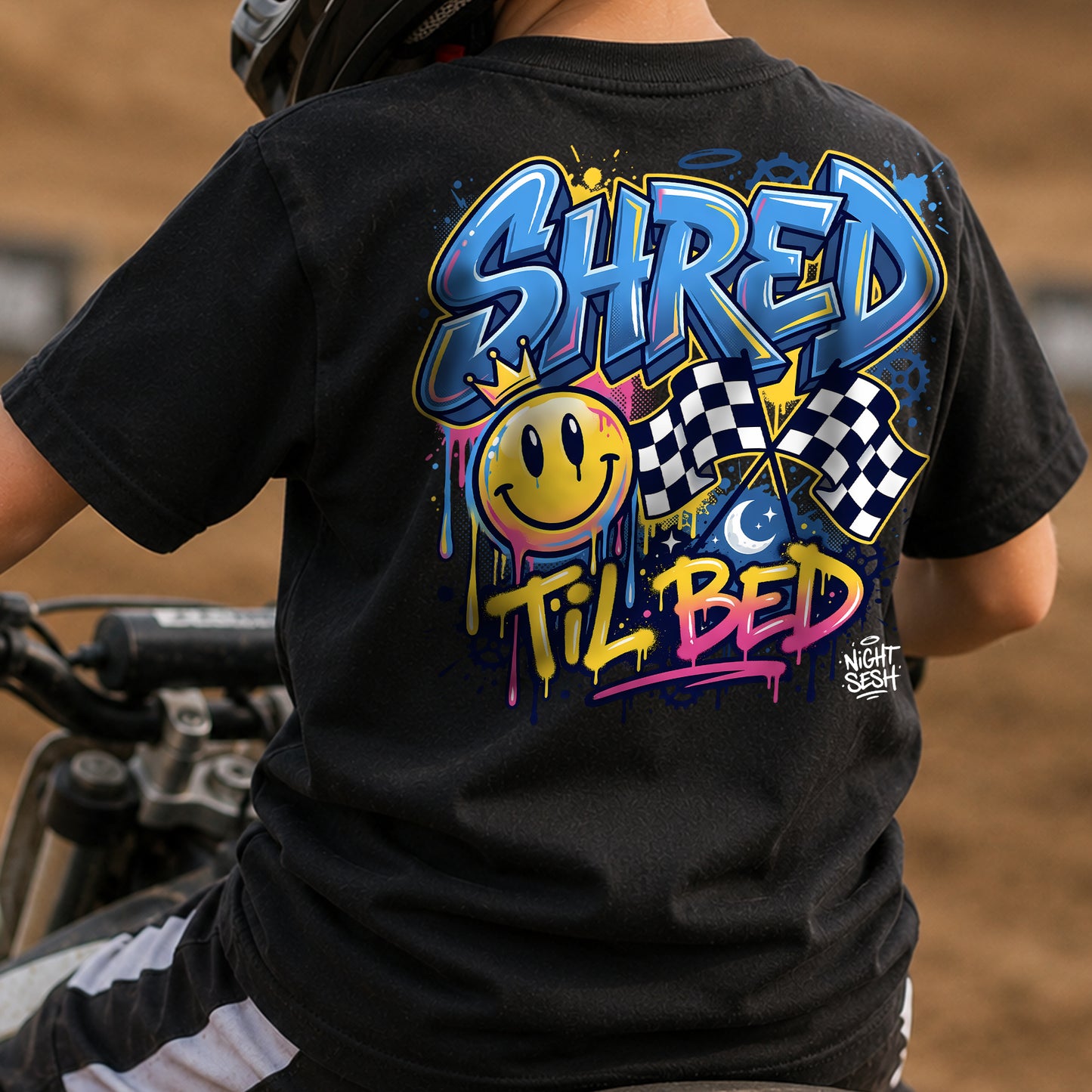 Shred til Bed kids motocross tee styled outfit