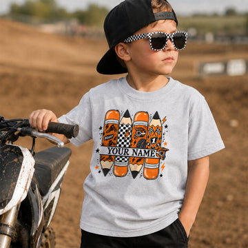 Kids Dirt Bike Spooky Moto Pencils Graphic Halloween T-Shirt