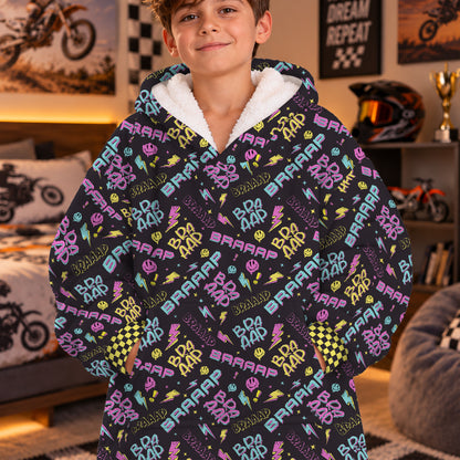 Braaap Neon Graphic Dirt Bike Kids Snug Hoodie-Fleece