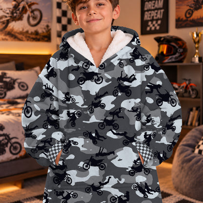 Camo Dirt Bike Kids Snug Hoodie-Fleece