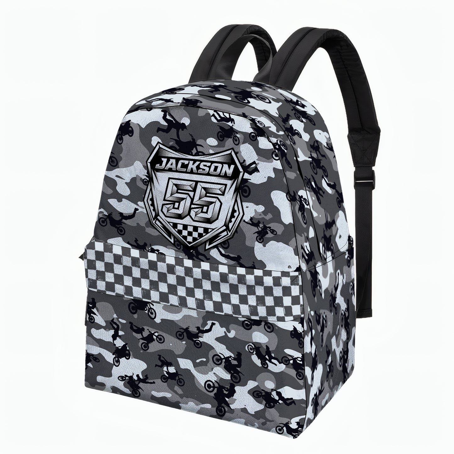 Personalized Camo Dirt Bike Backpack – Custom Name & Race Number