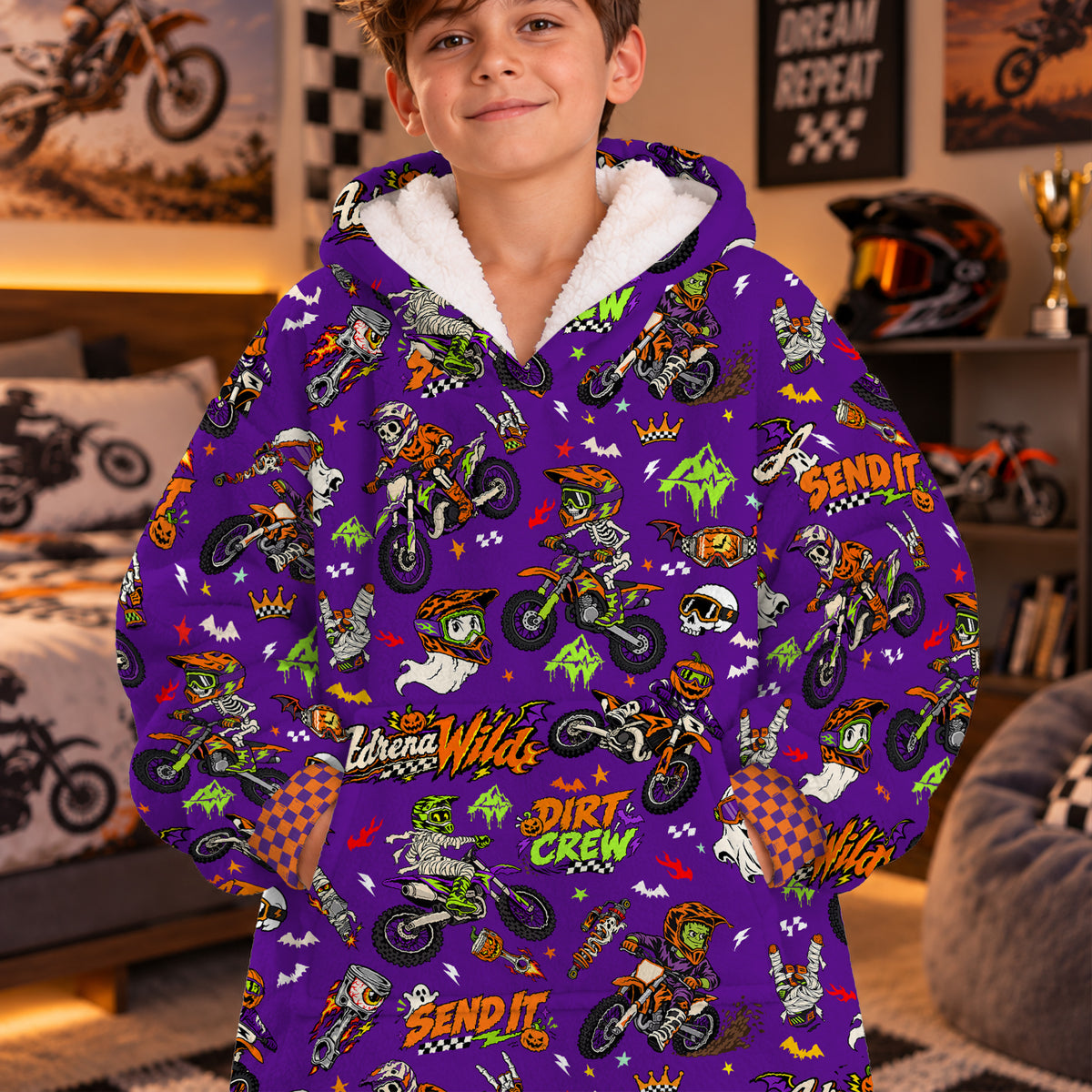 Halloween Dirt Bike Kids Snug Hoodie-Fleece