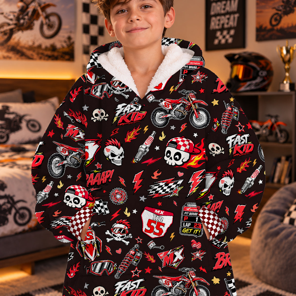 Honda Dirt Bike Kids Snug Hoodie-Fleece
