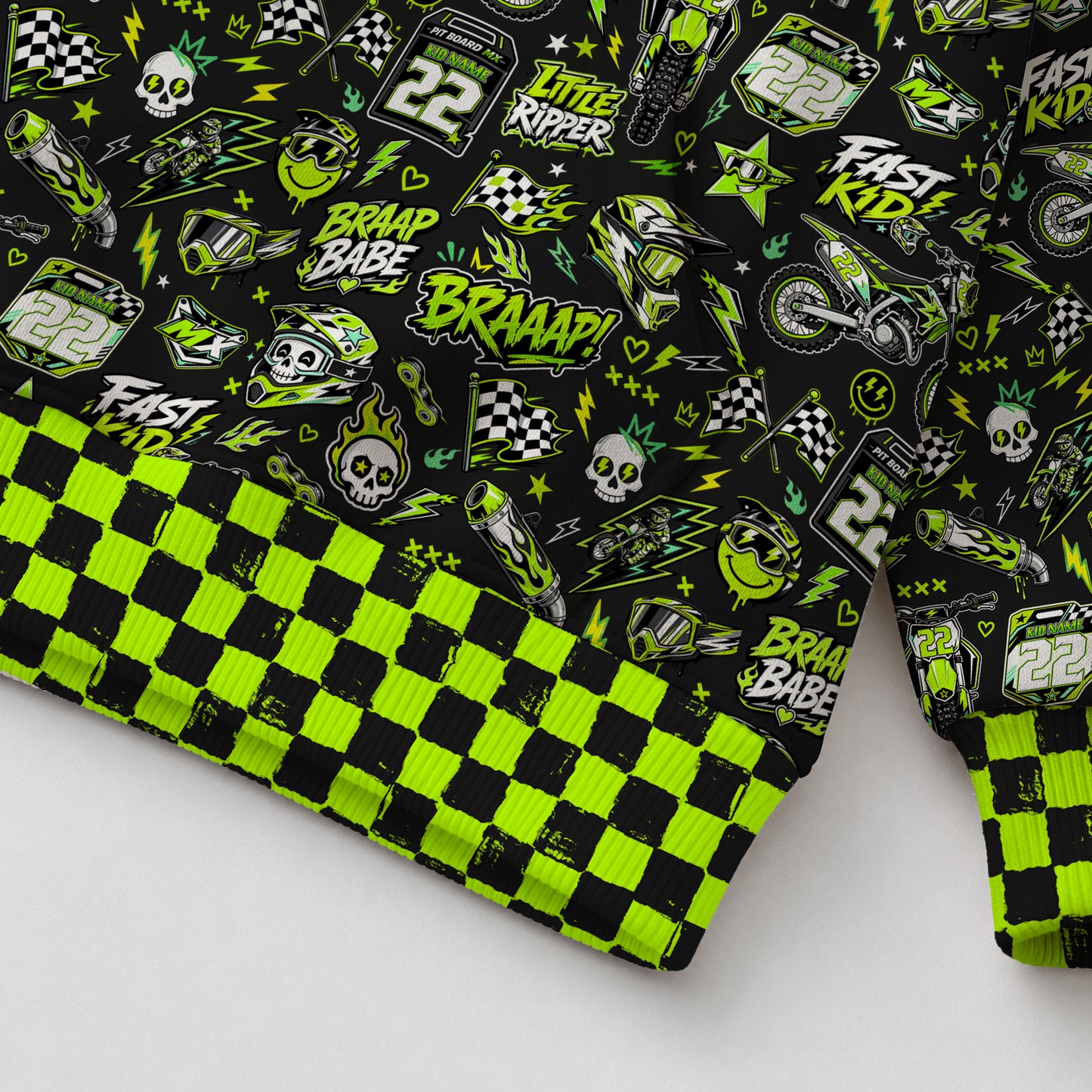 Kids Kawasaki Motocross Cotton Hoodie Personalized