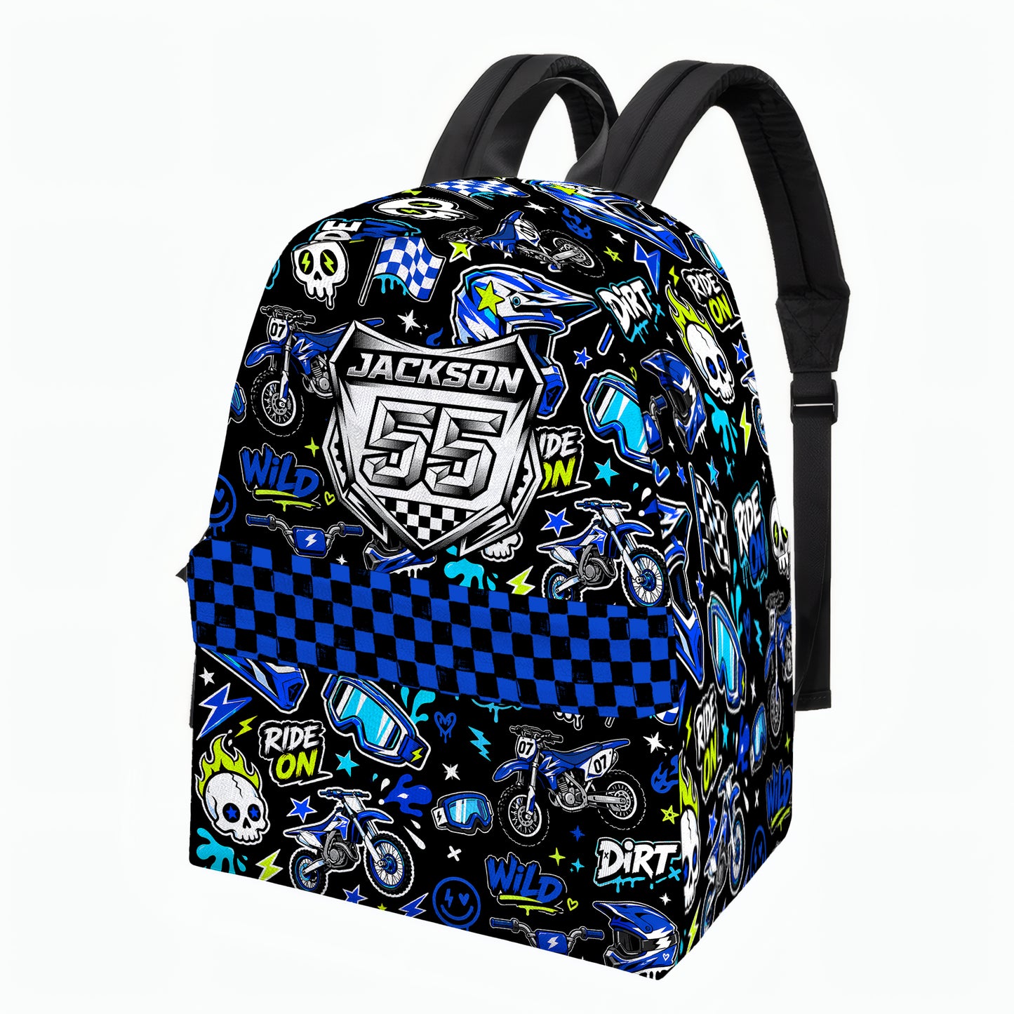 Personalized Team Blue Dirt Bike Backpack – Custom Name & Race Number