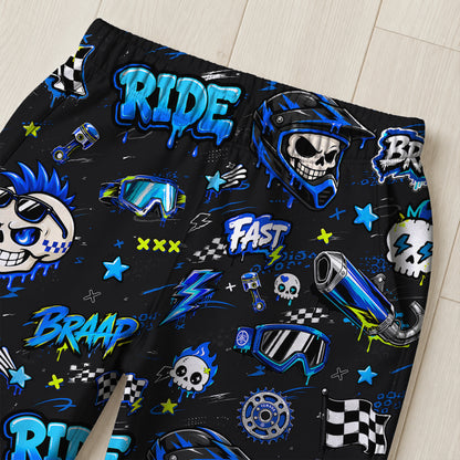 Personalized Team Blue Dirt Bike Pajamas – Custom Name Kids Motocross Pajama Set
