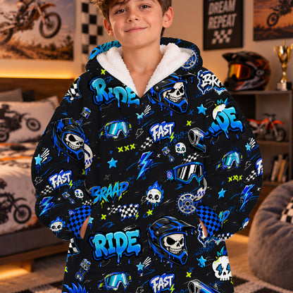 Team Blue Dirt Bike Kids Snug Hoodie-Fleece