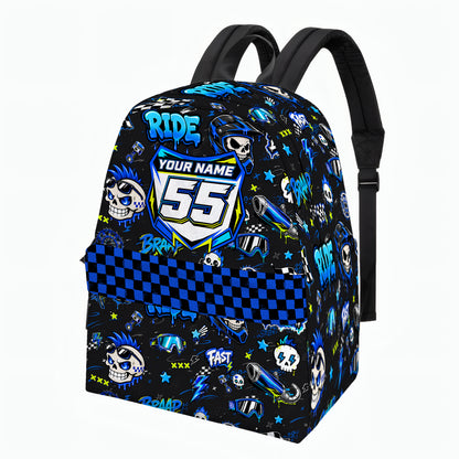 Personalized Team Blue Dirt Bike Backpack – Custom Name & Race Number