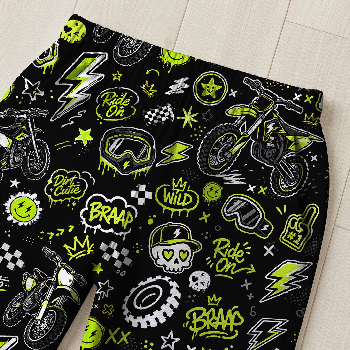 Personalized Team Green Dirt Bike Pajamas – Custom Name Kids Motocross Pajama Set