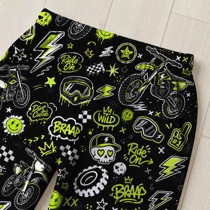 Personalized Team Green Dirt Bike Pajamas – Custom Name Kids Motocross Pajama Set