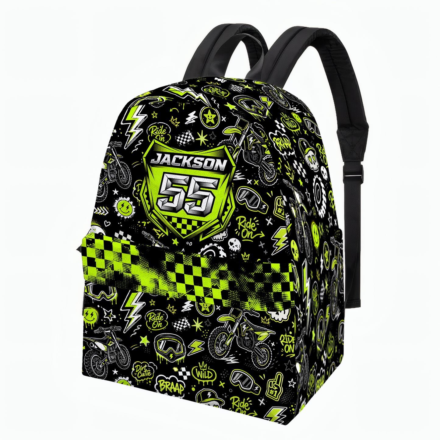 Personalized Team Green Dirt Bike Backpack – Custom Name & Race Number