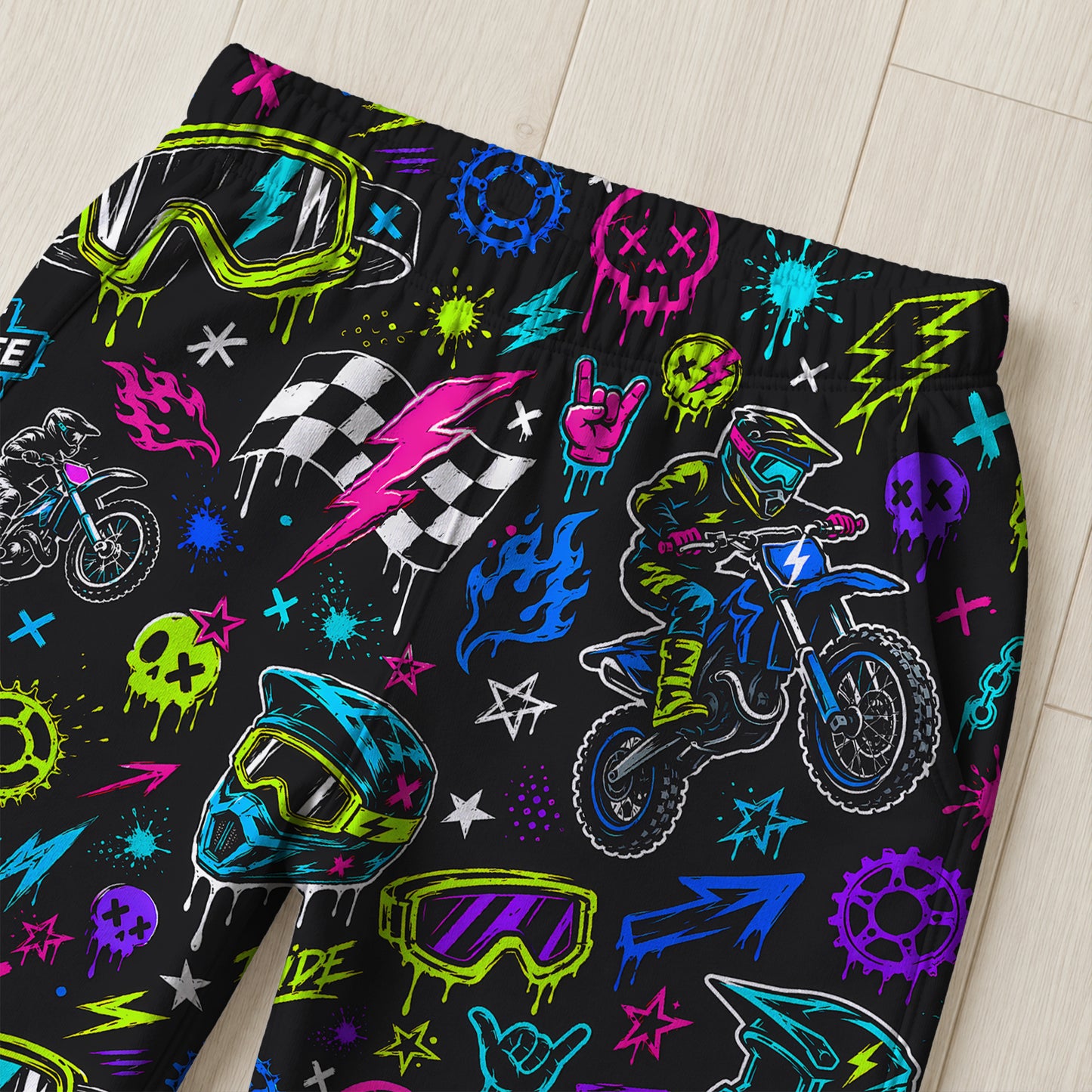 Personalized Team Neon Dirt Bike Pajamas – Custom Name Kids Motocross Pajama Set
