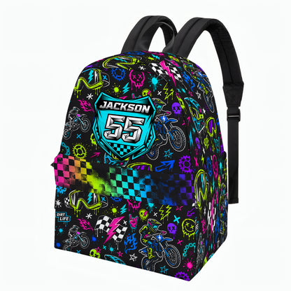 Personalized Team Neon Dirt Bike Backpack – Custom Name & Race Number