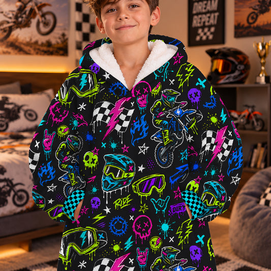 Neon Dirt Bike Kids Snug Hoodie-Fleece