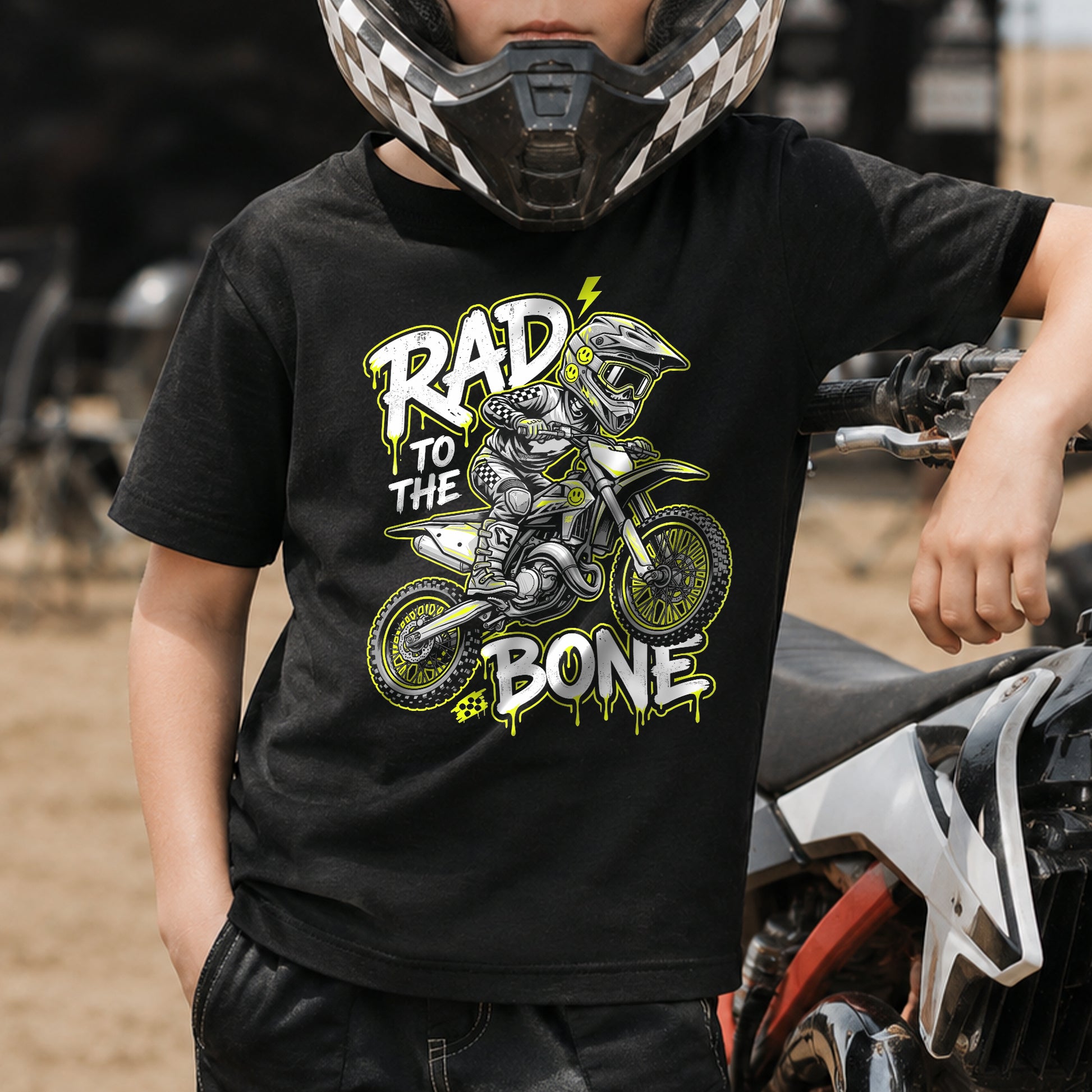 Kids motocross graphic tee styled outfit