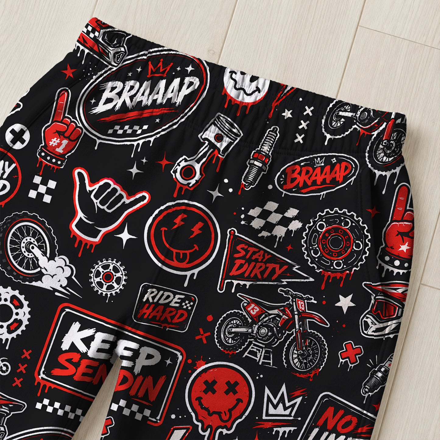 Personalized Team Red Dirt Bike Pajamas – Custom Name Kids Motocross Pajama Set