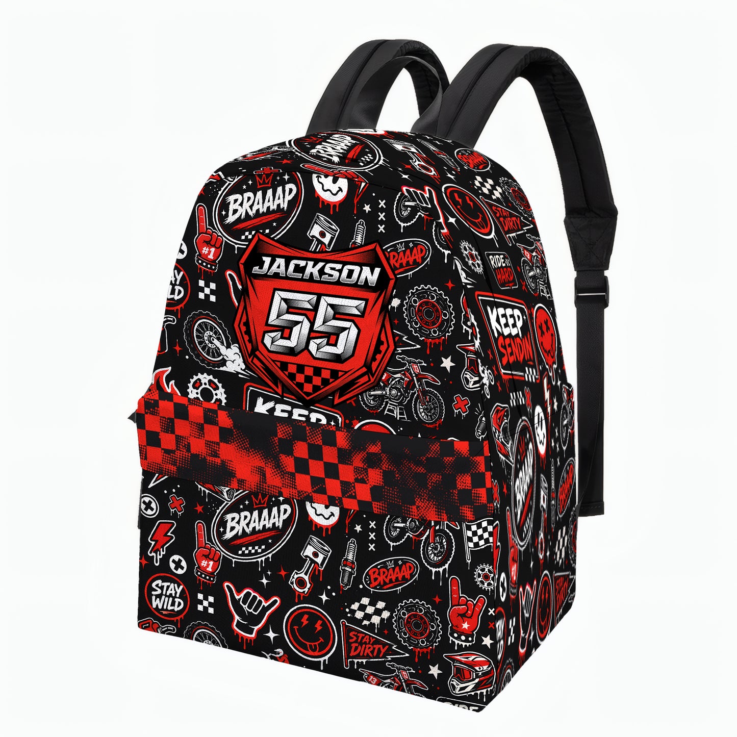 Personalized Team Red Dirt Bike Backpack – Custom Name & Race Number