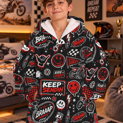 Red Team Dirt Bike Graphic Kids Snug Hoodie-Fleece