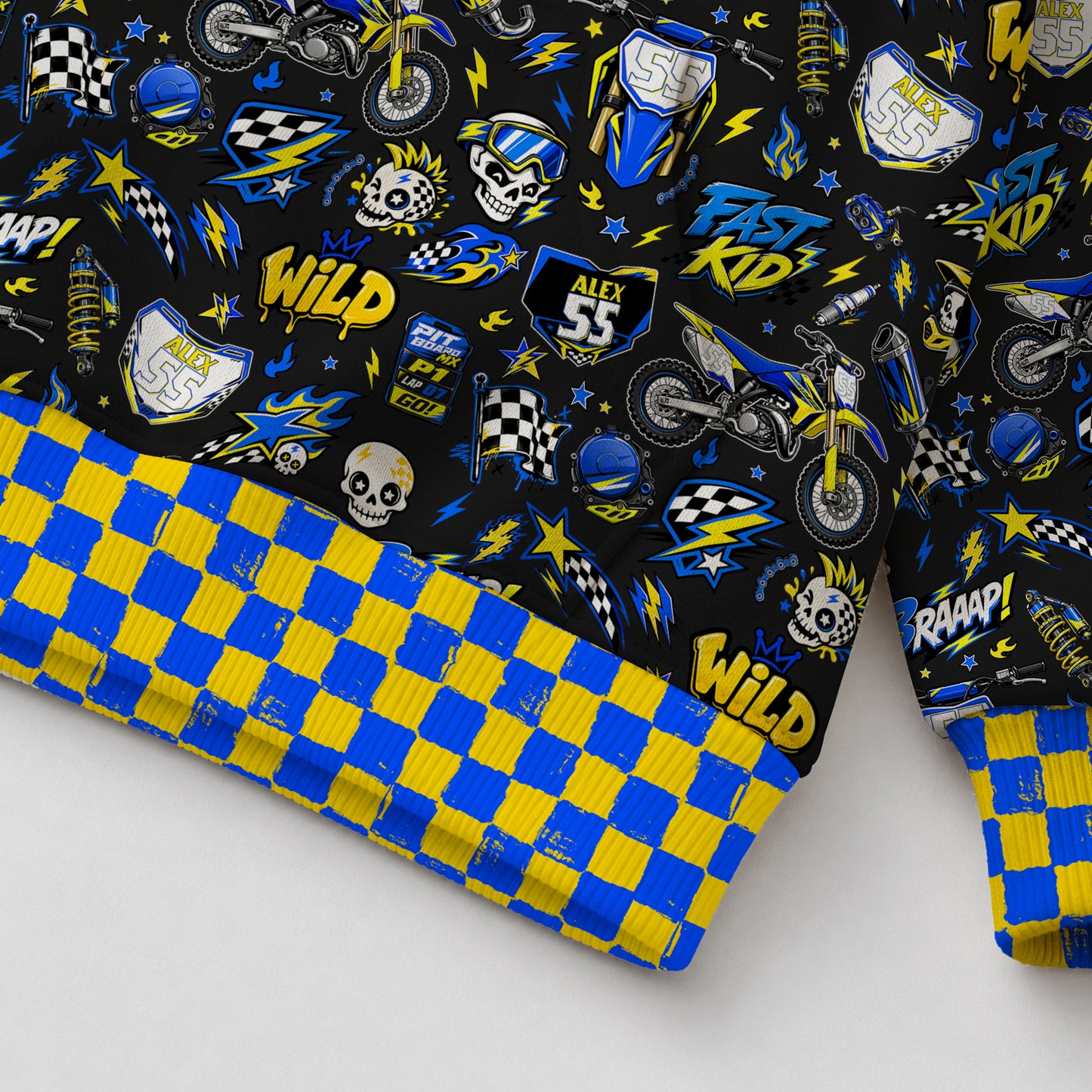 Kids Suzuki Yellow And Blue Dirt Bike Cotton Hoodie Personalized