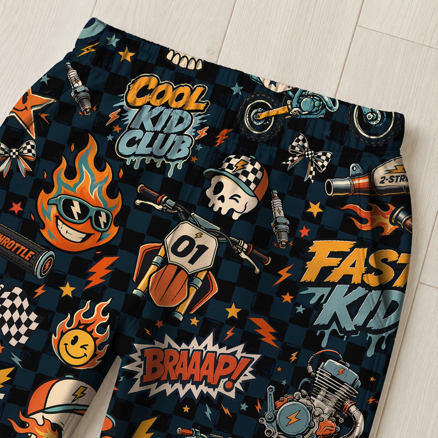 Personalized Vintage Dirt Bike Pajamas – Custom Name Kids Motocross Pajama Set
