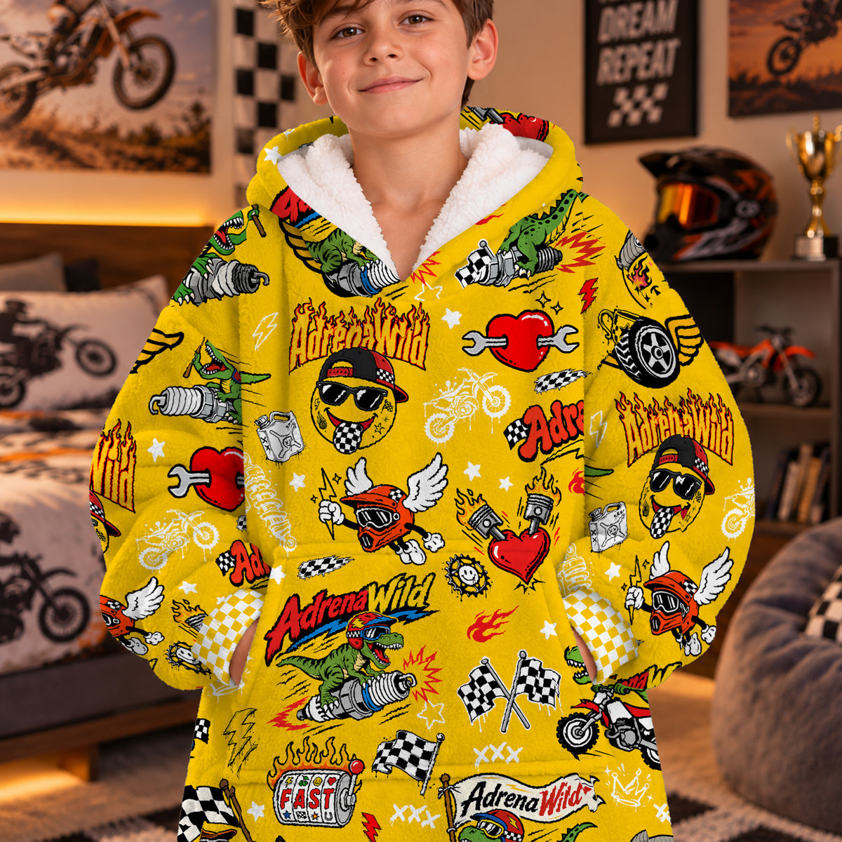 Vintage Dirt Bike Kids Snug Hoodie-Fleece