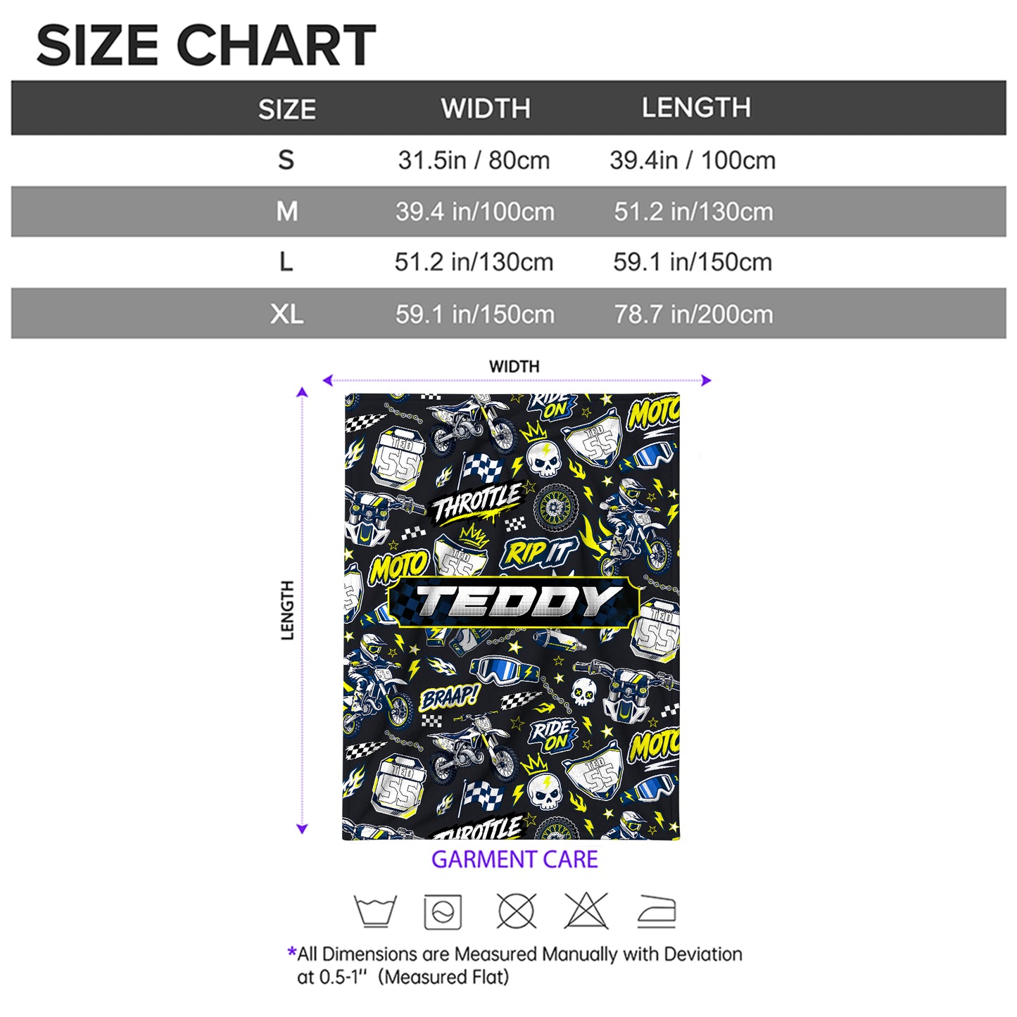 Personalized Graphic Motocross Blanket for Kids, Custom Name & Race Number Dirt Bike Blanket, Motocross Racing Gift for Boys