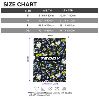Personalized Graphic Motocross Blanket for Kids, Custom Name & Race Number Dirt Bike Blanket, Motocross Racing Gift for Boys