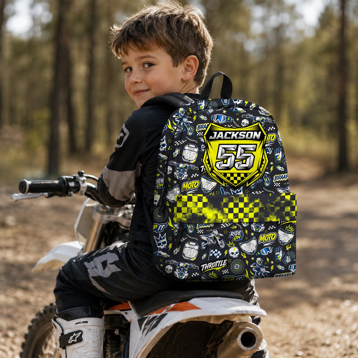Personalized Husqvarna Dirt Bike Backpack – Custom Name & Race Number