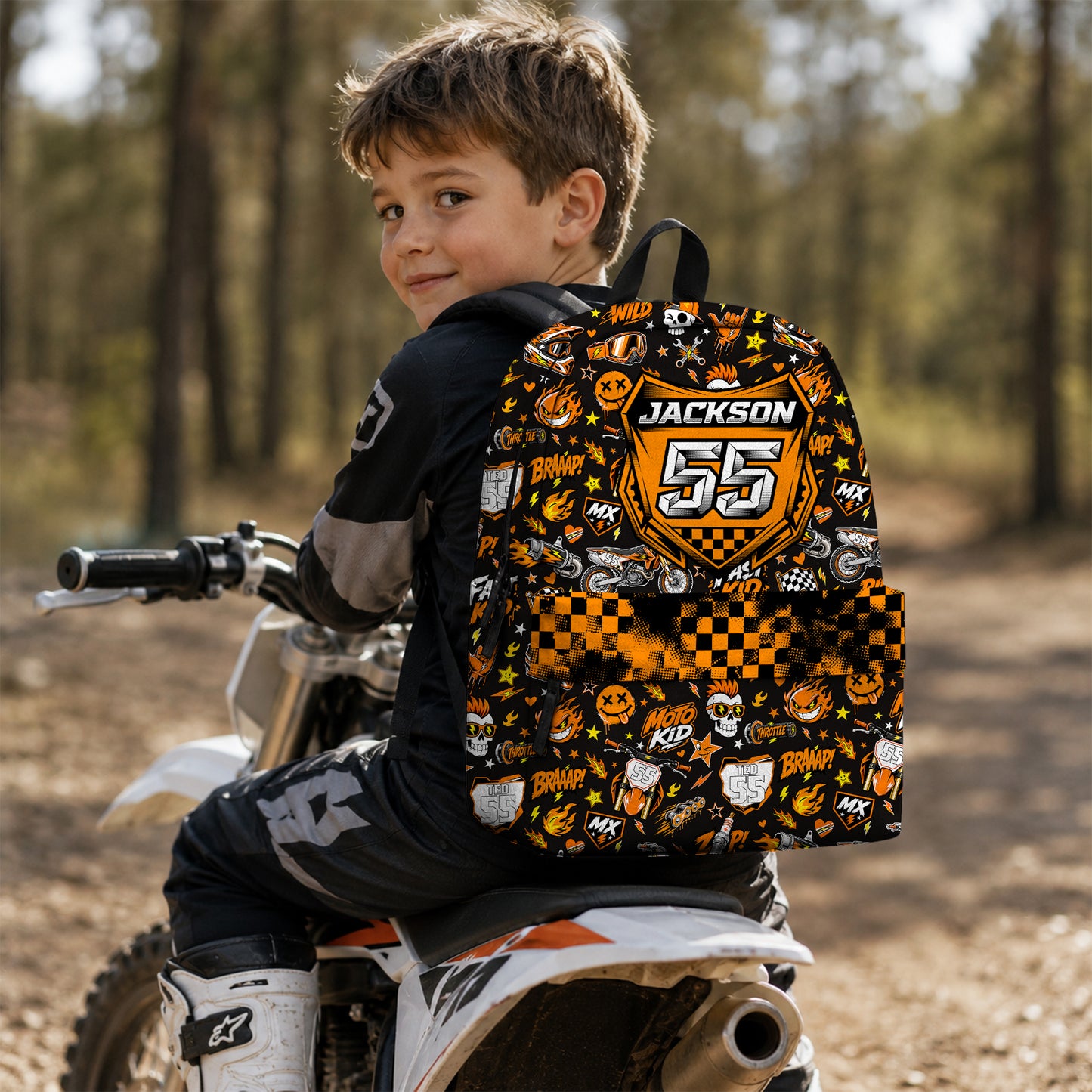 Personalized KTM Dirt Bike Backpack – Custom Name & Race Number