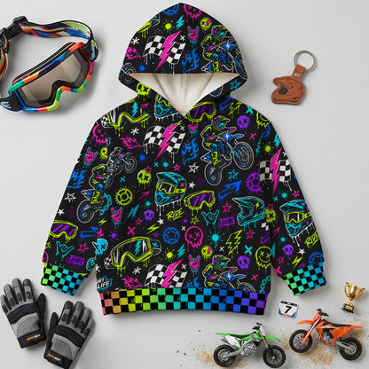 Kids Neon Dirt Bike Cotton Hoodie Personalized