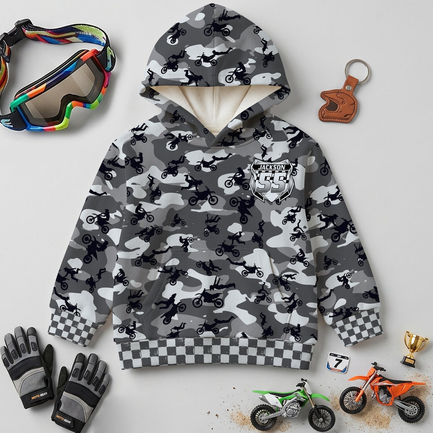 Kids Camo Dirt Bike Hoodie – Personalized
