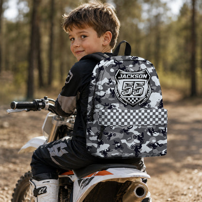 Personalized Camo Dirt Bike Backpack – Custom Name & Race Number