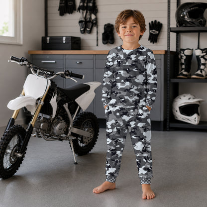 Personalized Camo Dirt Bike Pajamas – Custom Name Kids Motocross Pajama Set
