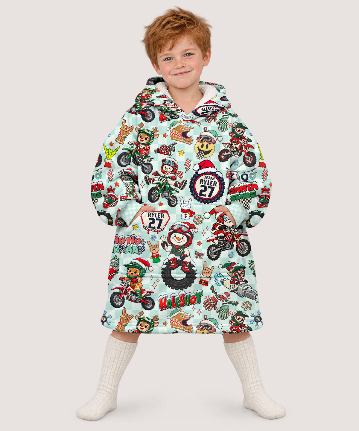 Personalized Vintage Dirt Bike Christmas Snug Hoodie-Fleece