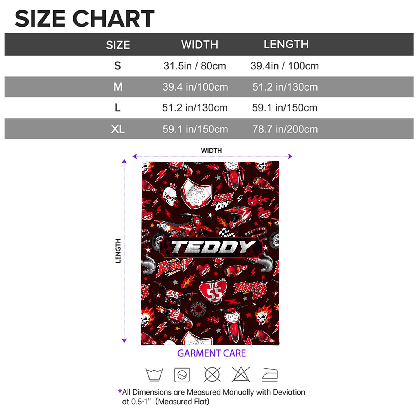 Personalized Graphic Motocross Blanket for Kids, Custom Name & Race Number Dirt Bike Blanket, Motocross Racing Gift for Boys