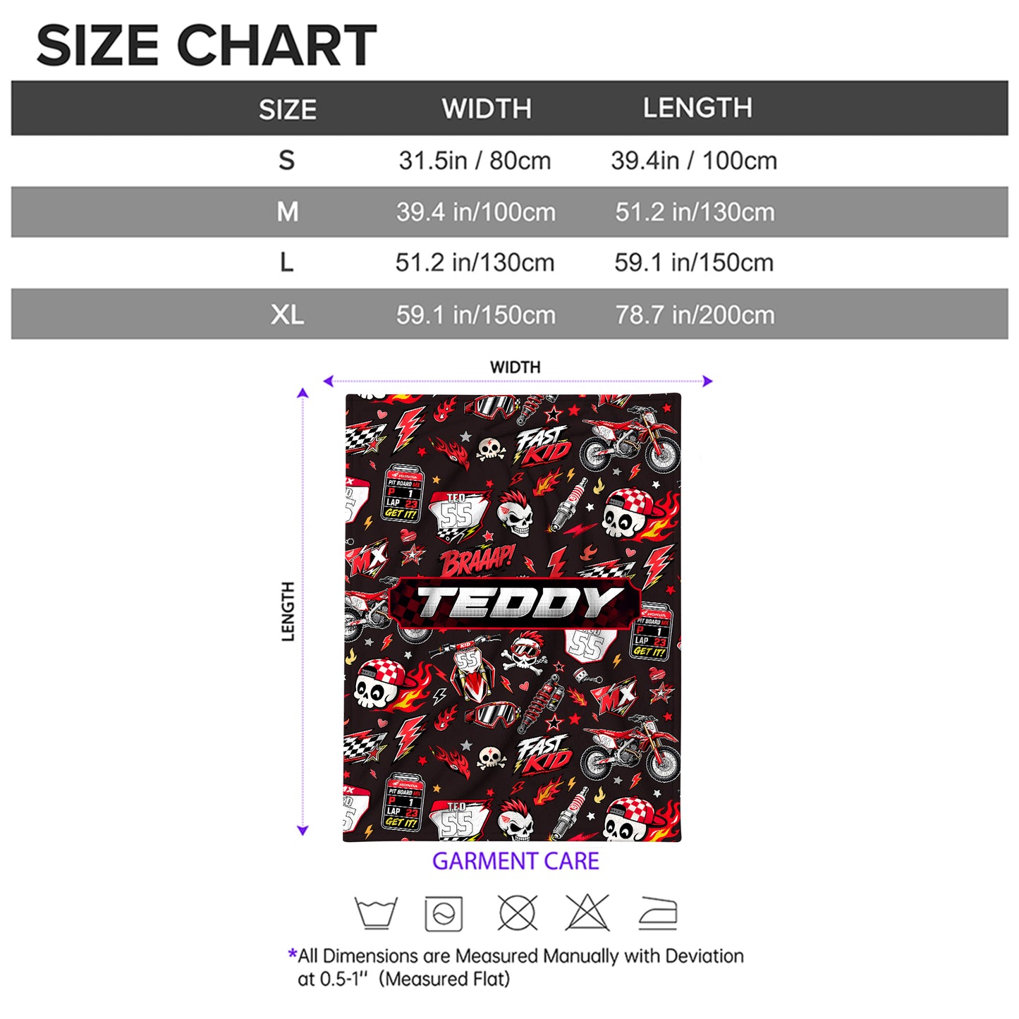 Personalized Graphic Motocross Blanket for Kids, Custom Name & Race Number Dirt Bike Blanket, Motocross Racing Gift for Boys