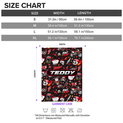 Personalized Graphic Motocross Blanket for Kids, Custom Name & Race Number Dirt Bike Blanket, Motocross Racing Gift for Boys