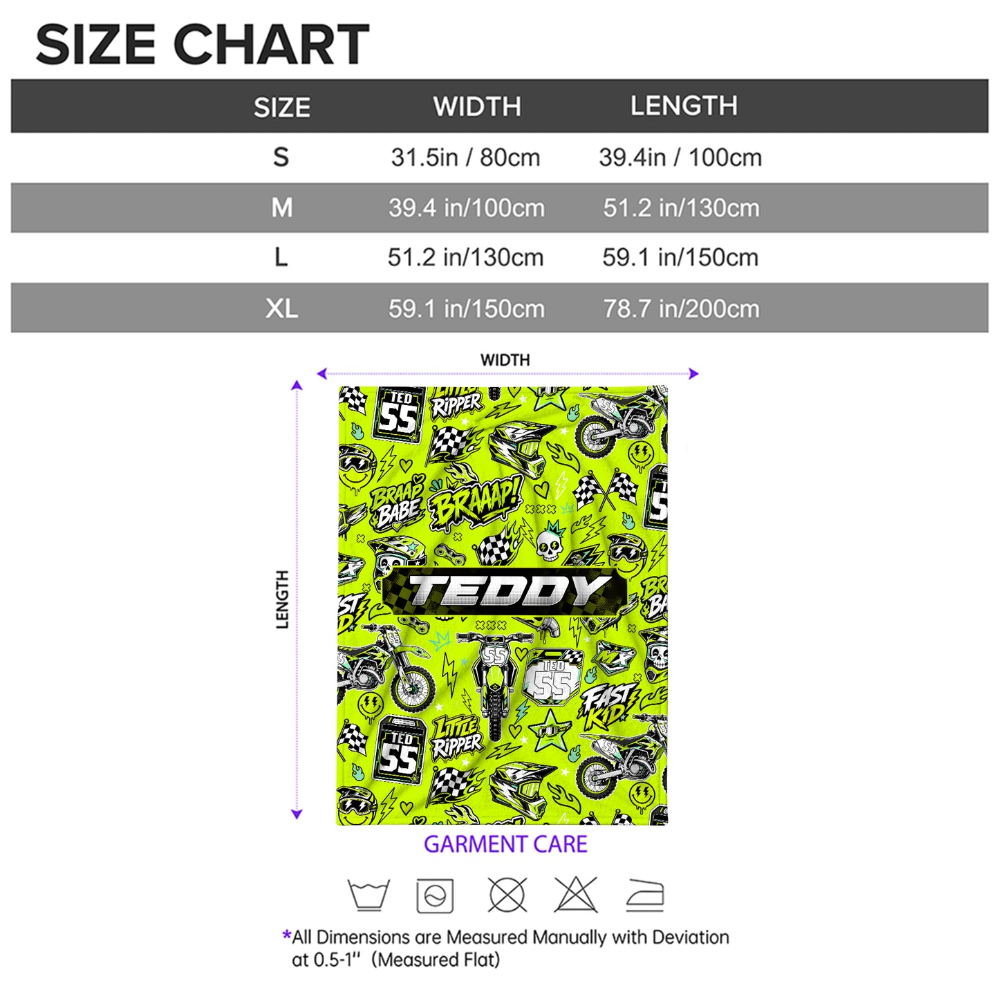 Personalized Graphic Motocross Blanket for Kids, Custom Name & Race Number Dirt Bike Blanket, Motocross Racing Gift for Boys