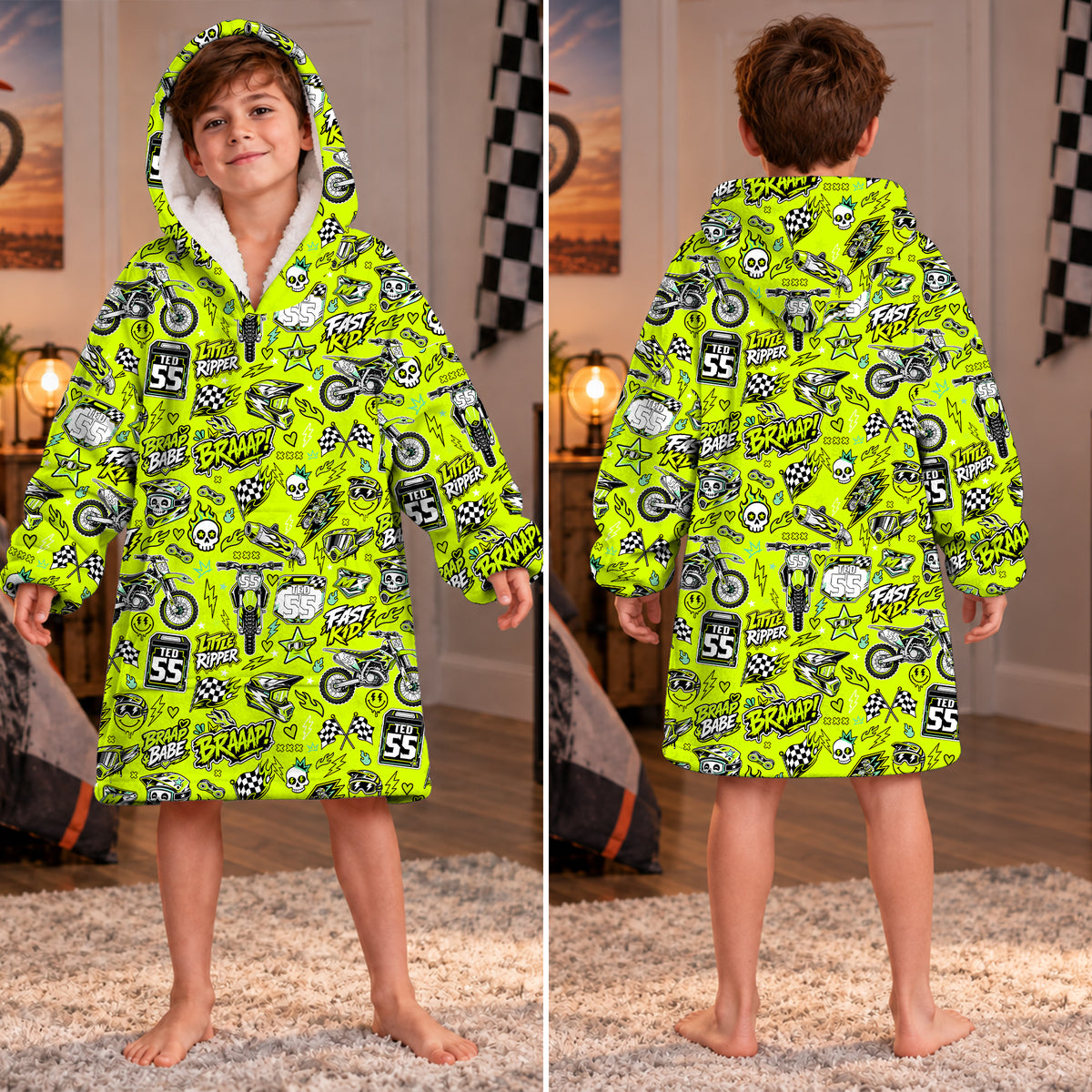 Kawasaki Dirt Bike Kids Snug Hoodie-Fleece