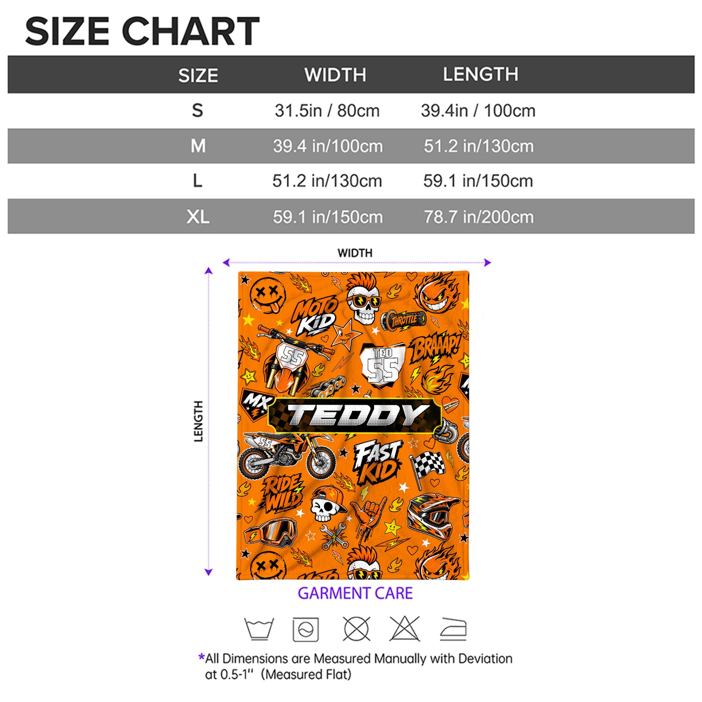 Personalized Graphic Motocross Blanket for Kids, Custom Name & Race Number Dirt Bike Blanket, Motocross Racing Gift for Boys