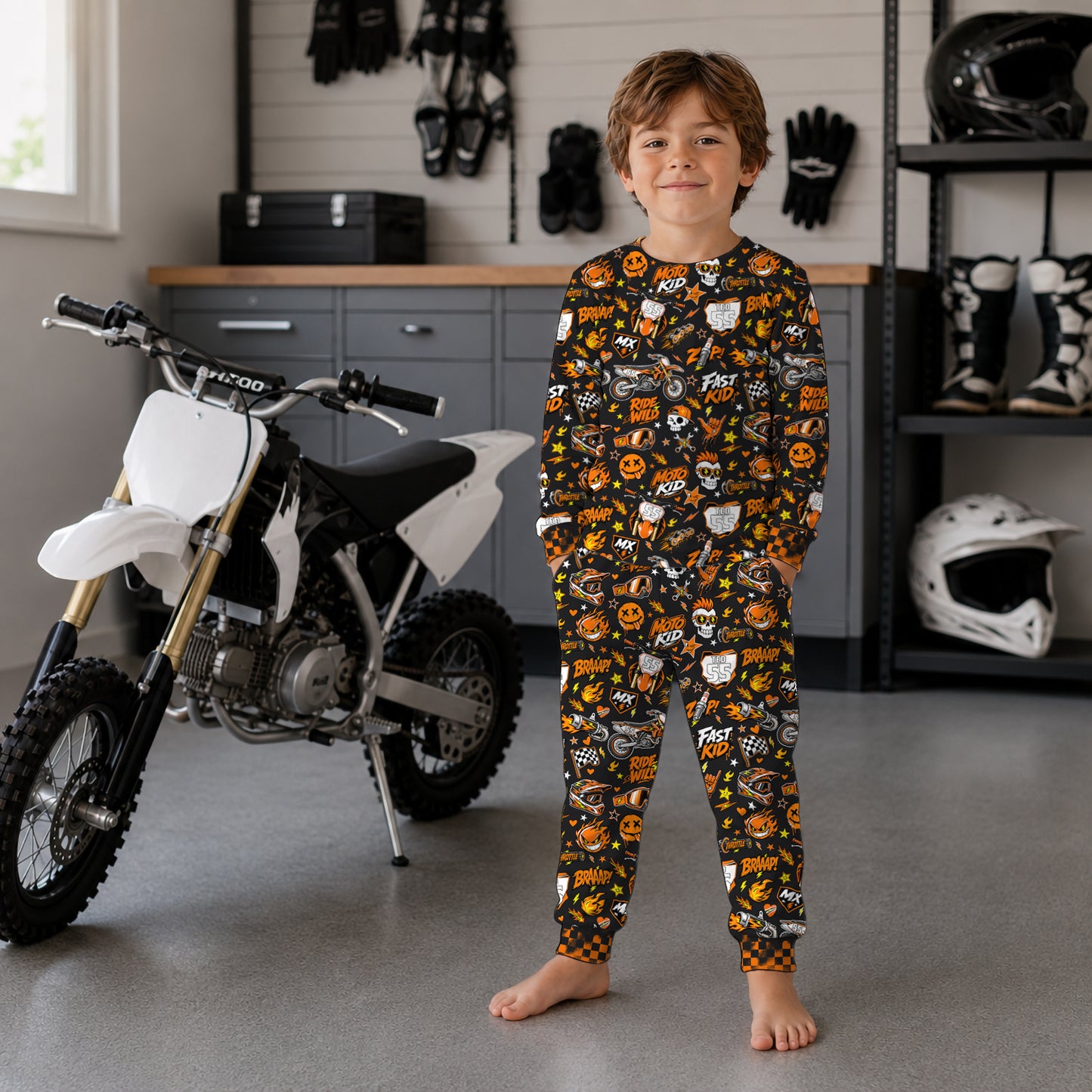 Personalized KTM Dirt Bike Pajamas – Custom Name Kids Motocross Pajama Set