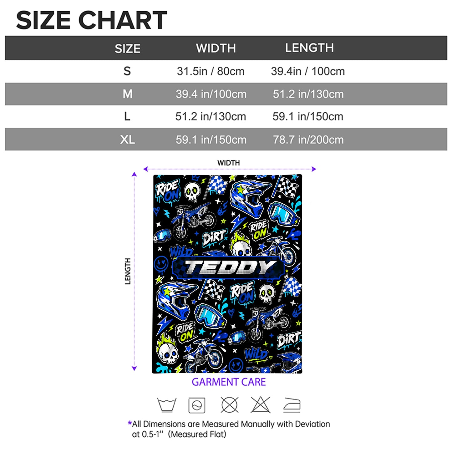 Personalized Graphic Motocross Blanket for Kids, Custom Name & Race Number Dirt Bike Blanket, Motocross Racing Gift for Boys