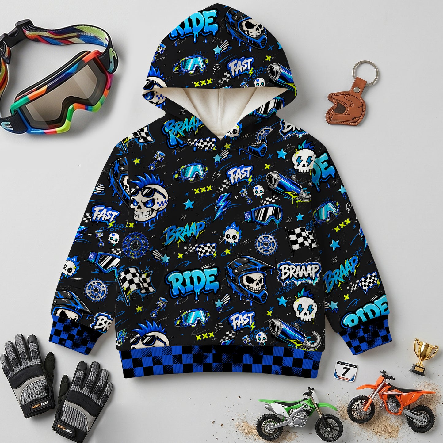 Kids Yamaha Blue Motocross Cotton Hoodie Personalized