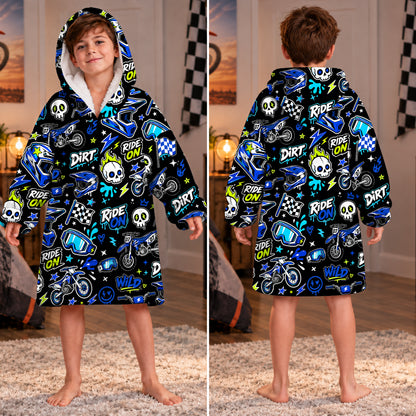 Team Blue Dirt Bike Kids Snug Hoodie-Fleece