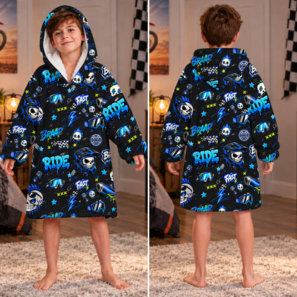 Team Blue Dirt Bike Kids Snug Hoodie-Fleece